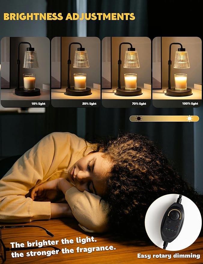 Candle Warmer Lamp with Timer Dimmable, Birthday Gifts for Women Mom, House Warming Gifts New Home Decor, Wax Melt Warmer for Jar Candles with 2 Bulbs